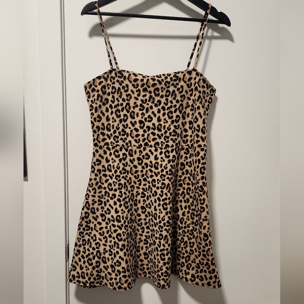 Divided Mini Skater Leopard Print Dress